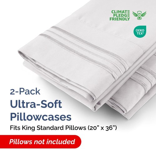 King Standard Pillow Cases - Soft Hotel Quality Covers | Comfy, Fade-Free & Wrinkle Resistant - 2 Piece Set in French Grey