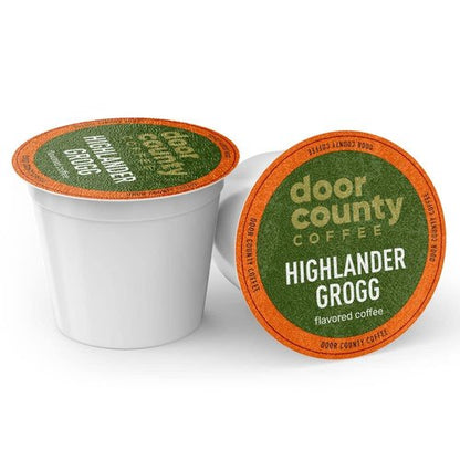 Door County Coffee Highlander Grogg Flavored Ground - Medium Roast Single Serve Cups | 100% Specialty Arabica