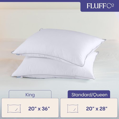FluffCo Down Alternative Pillows - Cooling Queen Bed Pillows Set of 2 | Machine Washable & USA Made