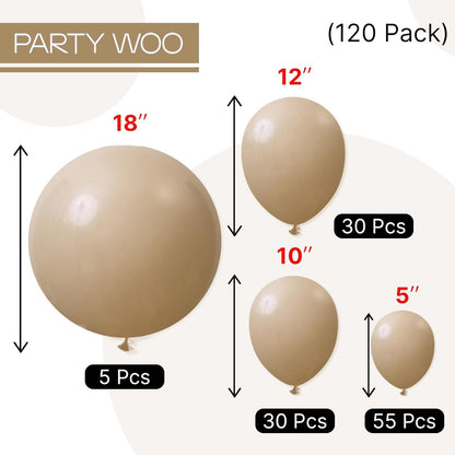 PartyWoo Cream Balloons - 120 Pcs in Beige, Ivory & Nude | Perfect for Graduation & Baby Showers