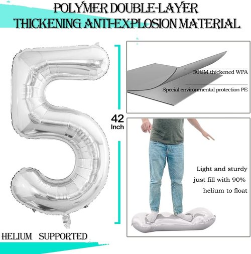 GOER 15th Birthday Balloons - Jumbo 42 Inch Foil Helium Decorations | Silver Sweet 15 Party Decor