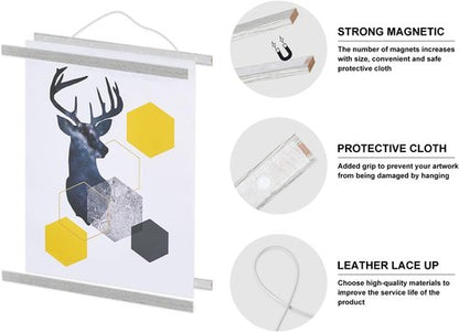 Benjia Magnetic Poster Hanger - Wood Frame for 12x18, 12x16, 12x24 Prints | Grey Hanging Kit for Artwork