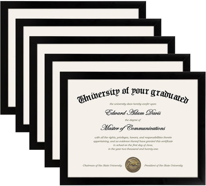 Upsimples Certificate Frame - High Definition Glass Diploma Frames | 8.5x11 Inch, Black, 5 Pack