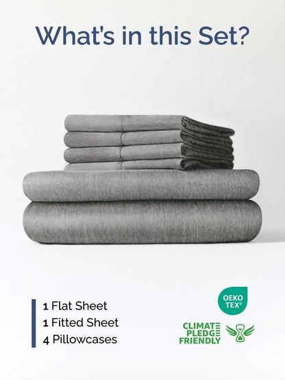 Skiennix Extra Deep Full Sheet Set - 6 Piece Breathable Cooling Sheets - Luxury Hotel Bedding in Heathered Grey