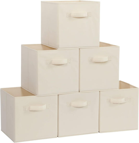Storage Maniac Storage Cubes - 11 Inch Collapsible Bins with Handles | 6 Pack Durable Beige Organizers