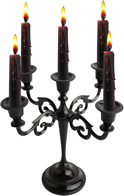 Rely+ 5 Arm Candelabra | Elegant Black Glossy Taper Candle Holders for Indoor Décor