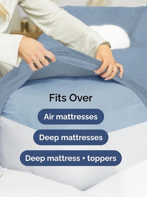 Extra Deep Cal King Fitted Sheet - Hotel Luxury Single Fitted Sheet Only - Easily Fits 18 to 24 inch Mattress - Soft, Wrinkle & Fade Free with Extra Deep Pockets - Breathable & Comfy - Heathered Blue