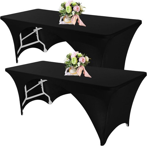 Fivenl 2 Pack Spandex Tablecloths - Black Stretch Fitted Covers for 6FT Tables | Washable & Durable