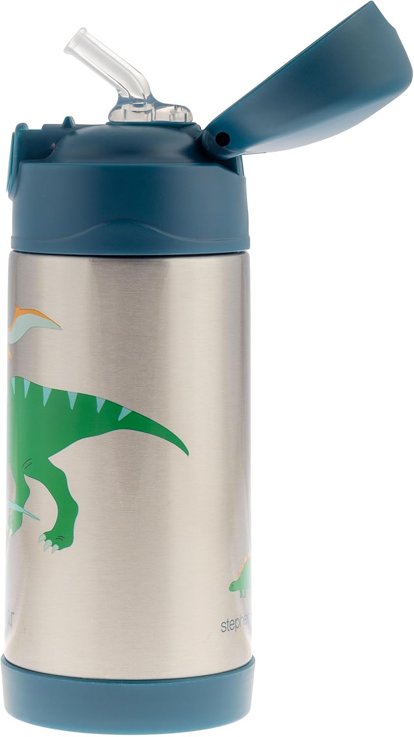 Stephen Joseph Insulated Water Bottle - Double Wall Stainless Steel, BPA-Free with Straw - 11.8 Ounces, Dino