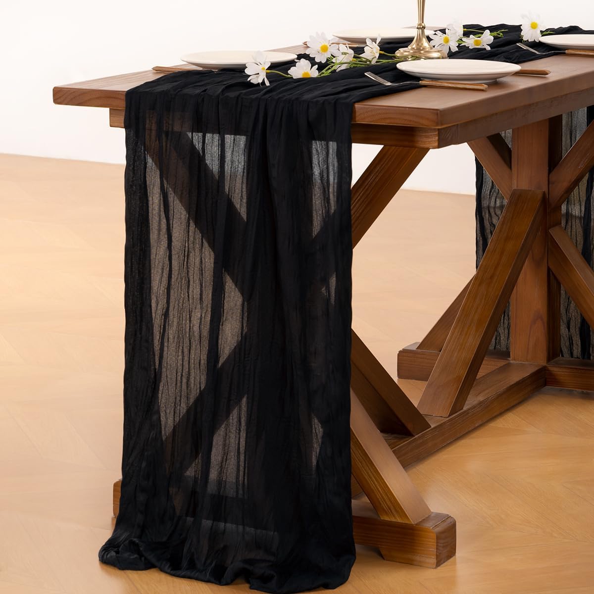 Socomi Black Cheesecloth Table Runner - 10pcs Rustic Gauze for Weddings & Events | 120 Inch 10FT