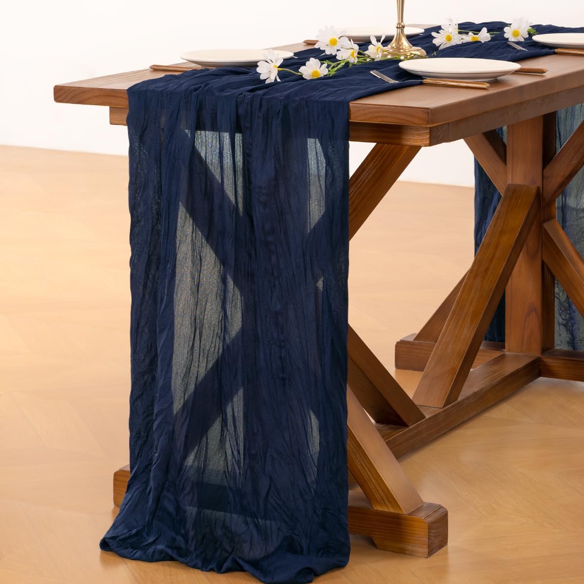Socomi 10-Piece Navy Blue Cheesecloth Table Runner - 120-Inch Boho Rustic Decor for Weddings & Events