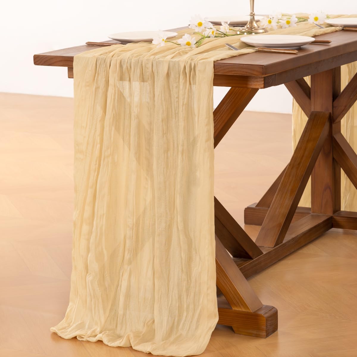 **Socomi Gold Champagne Cheesecloth Table Runner - 120 Inch Sheer Gauze for Weddings & Parties**