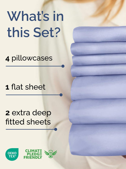 Skiennix Extra Deep Split King Sheet Set | 7-Piece Breathable Cooling Bedding - Soft, Wrinkle-Free Lavender