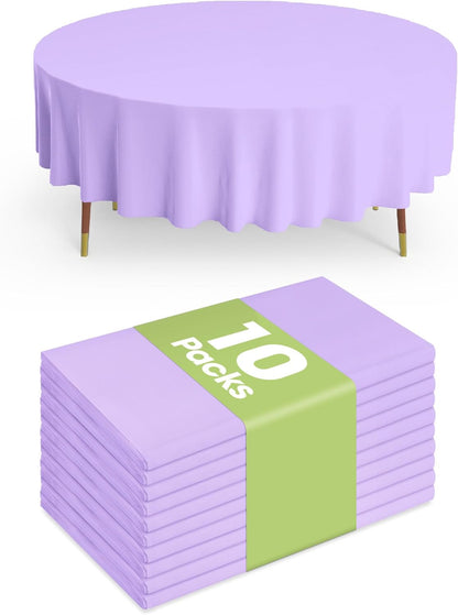 Pureegg Disposable Plastic Tablecloths - 84'' Round, Light Purple, Leakproof & Sturdy | 10 Pack for Easter Parties