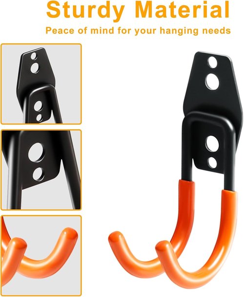 KURUI Heavy Duty Garage Hooks - 2 Pack Metal Storage Hooks for Ladders & Cables | Wall Mount Utility Hangers