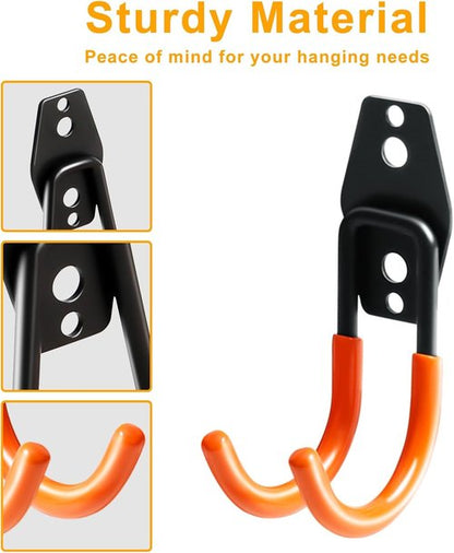 KURUI Heavy Duty Garage Hooks - 2 Pack Metal Storage Hooks for Ladders & Cables | Wall Mount Utility Hangers