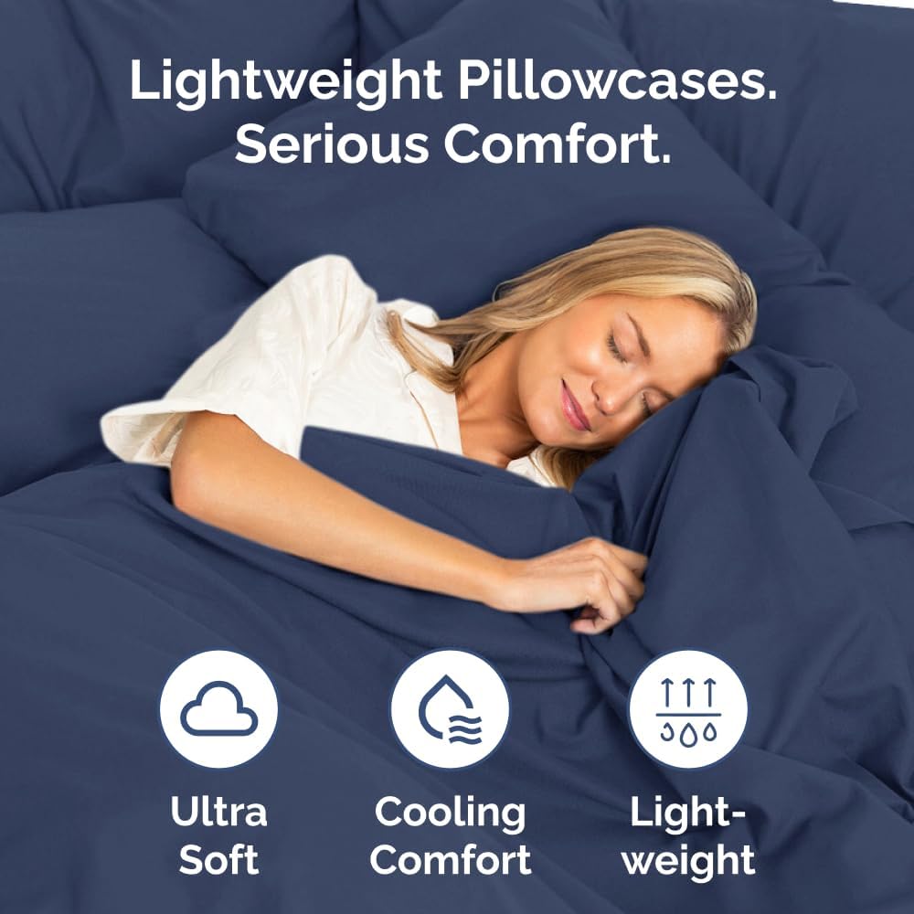 Queen Pillow Cases by [Brand Name] - Ultra Soft Hotel Quality Covers | Comfy, Wrinkle-Free, Navy Blue - Set of 4