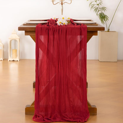 Socomi Cheesecloth Table Runner - 120 Inch Red Boho Rustic Gauze for Weddings & Events