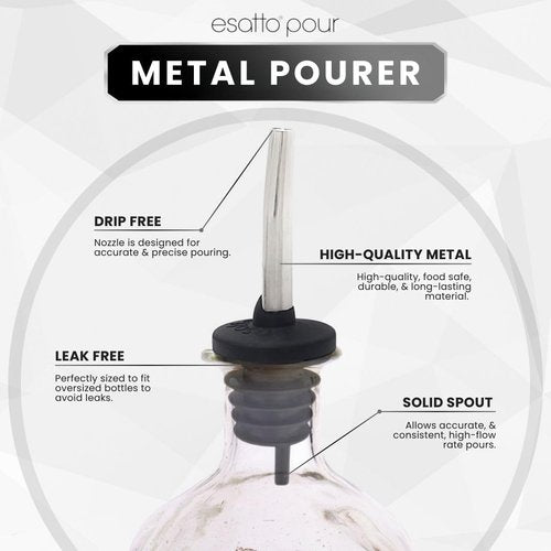 Esatto 6 Pack Metal Pourer Spouts for Oversized Bottles, Includes 6 Dust Caps to Protect from Dirt & Debris, Pour Spouts for Bottles, Liquor Bottle Pourers for Alcohol & Olive Oil