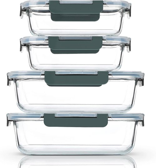 M MCIRCO Extra Large Glass Food Storage Containers Set - 80 oz & 36 oz Airtight, 4 Pack for Baking & Meal Prep
