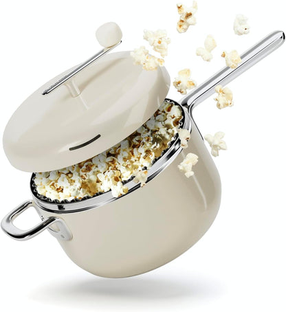 Popsmith Popcorn Popper - 6 Quart Cream Stovetop Machine | Stainless Steel Design for All Stovetops