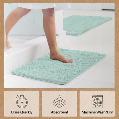 GORILLA GRIP Bath Rug Mat - Soft Absorbent Chenille | Quick-Dry Microfiber | 30x20, Seablue