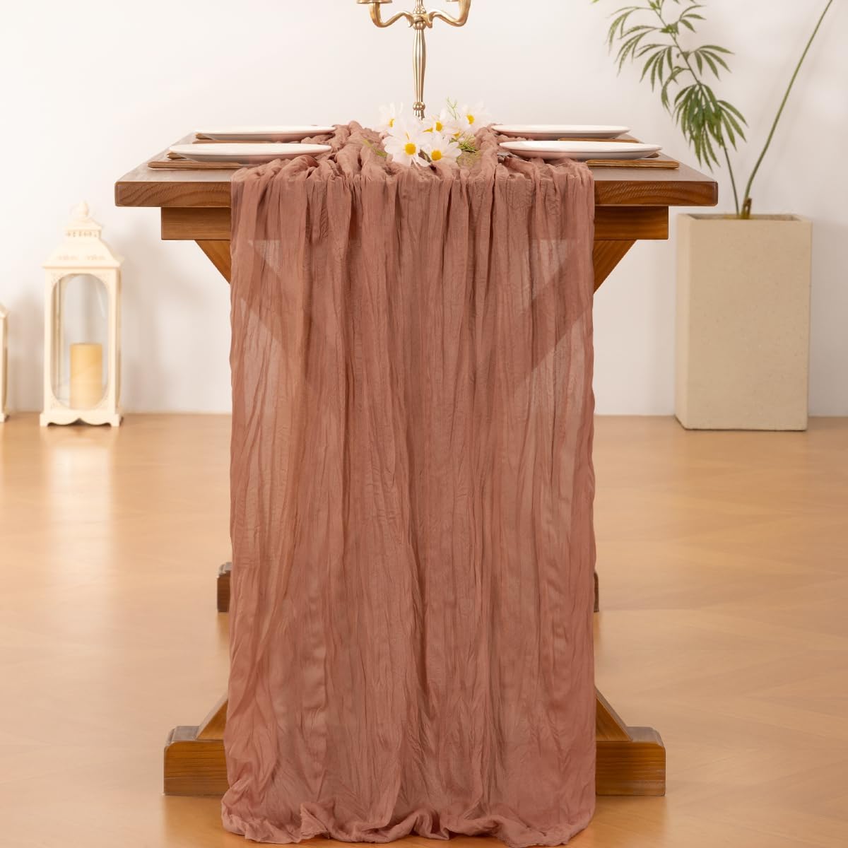 Socomi Cheesecloth Table Runner - 10pcs Dusty Rose Boho Rustic 120 Inch for Weddings & Events