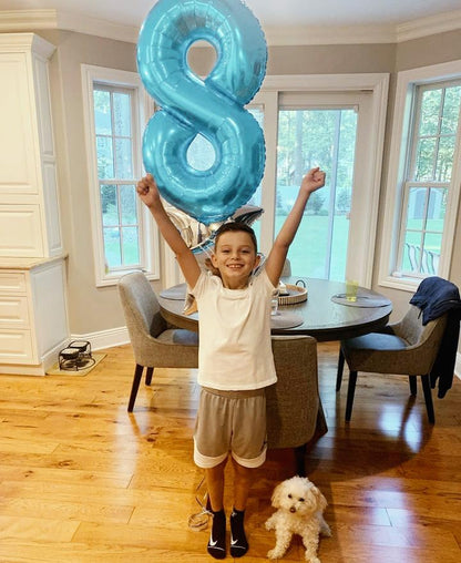 Pearlescent Blue Number 8 Balloon - 40 Inch Birthday Decorations for Boys & Girls