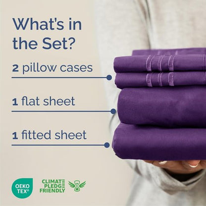 Cal King Size Sheet Set by Hotel Luxury | 4-Piece Comfy, Breathable, Cooling Bedding - Deep Pockets, Soft & Wrinkle-Free - Oeko-Tex Certified, Purple