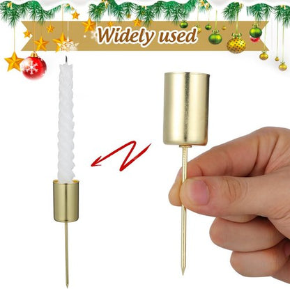 DOITOOL Golden Candle Holders - 5 Pcs Christmas Candle Stakes with Spike Cup Inserts for Festive Decor