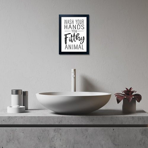 Bathroom Quotes Wall Decor - Black and White Canvas Art for Kid's Washroom | Small Framed Toilet Signs