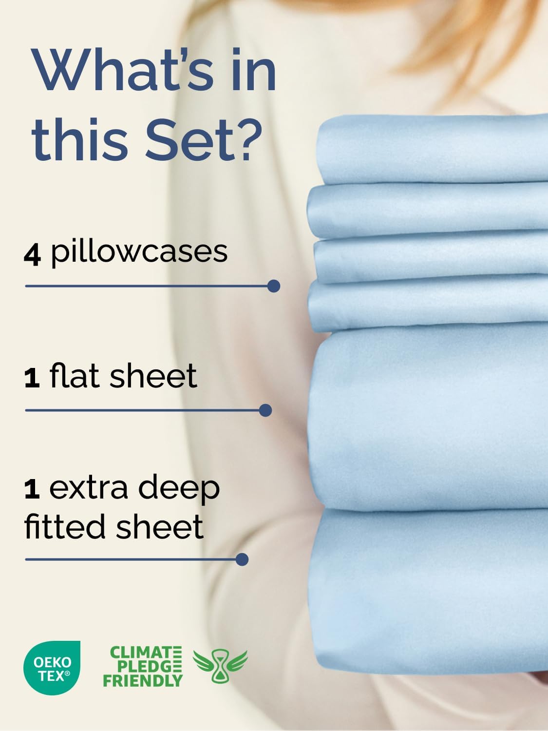 Skiennix Extra Deep Full Sheet Set | 6-Piece Breathable Cooling Bedding - Soft, Wrinkle-Free Light Blue