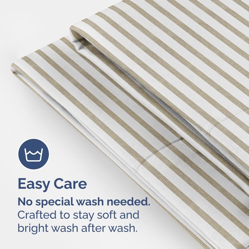 Standard Pillow Cases Set of 4 - Soft Hotel Quality Pillowcase Covers - Comfy, Cozy Bedding for Women, Men, Kids & Teens - Machine Washable Pillow Protectors - 4 Piece - Standard Size Beige Stripes