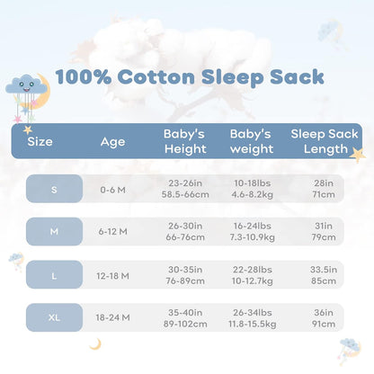 Yoofoss Baby Sleep Sack - 100% Organic Cotton Wearable Blanket for 6-12 Months | 2-Way Zipper, 3 Pack