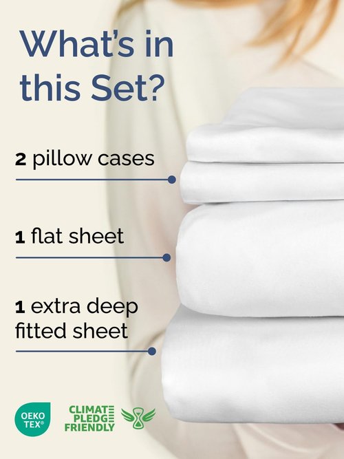 Extra Deep Queen Sheet Set - 4 Piece Ultra Soft Cooling Bed Sheets | Fits 18-24 Inch Mattresses - White