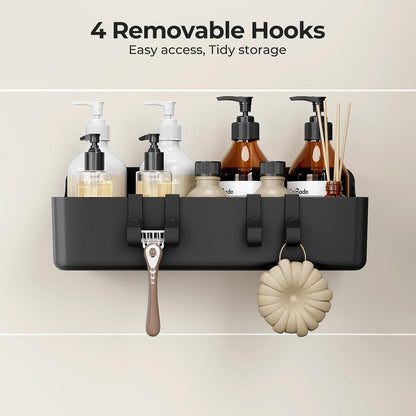 Orimade Shower Caddy 3-Pack - No-Drill Adhesive Shelves with 4 Hooks | Rustproof ABS Plastic, Black