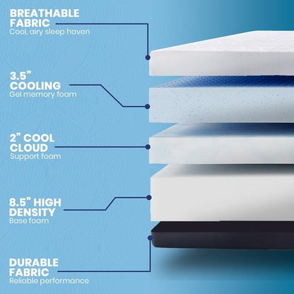 Classic Brands Cool Gel Chill Memory Foam 14-Inch Mattress with 2 BONUS Pillows |CertiPUR-US Certified |Bed-in-a-Box, Queen