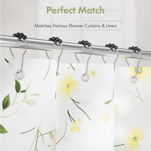 Amazer Black Shower Curtain Hooks, Decorative Rust Proof Acrylic Balls Shower Curtain Hooks, Stainless Steel Shower Hooks for Shower Curtain Bathroom Shower Hooks-Set of 12