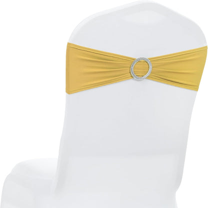 MDS Spandex Chair Sashes Bows - Universal Elastic Stretch Ties with Buckle Slider | Gold, Pack of 200