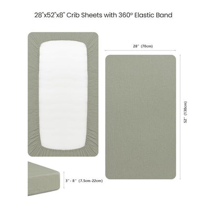 Konssy Muslin Crib Sheets for Boys, Soft Cotton Neutral Baby Sheets for Standard Crib Mattress 2 Pack, 52"x28" (Fog Green,Cream)