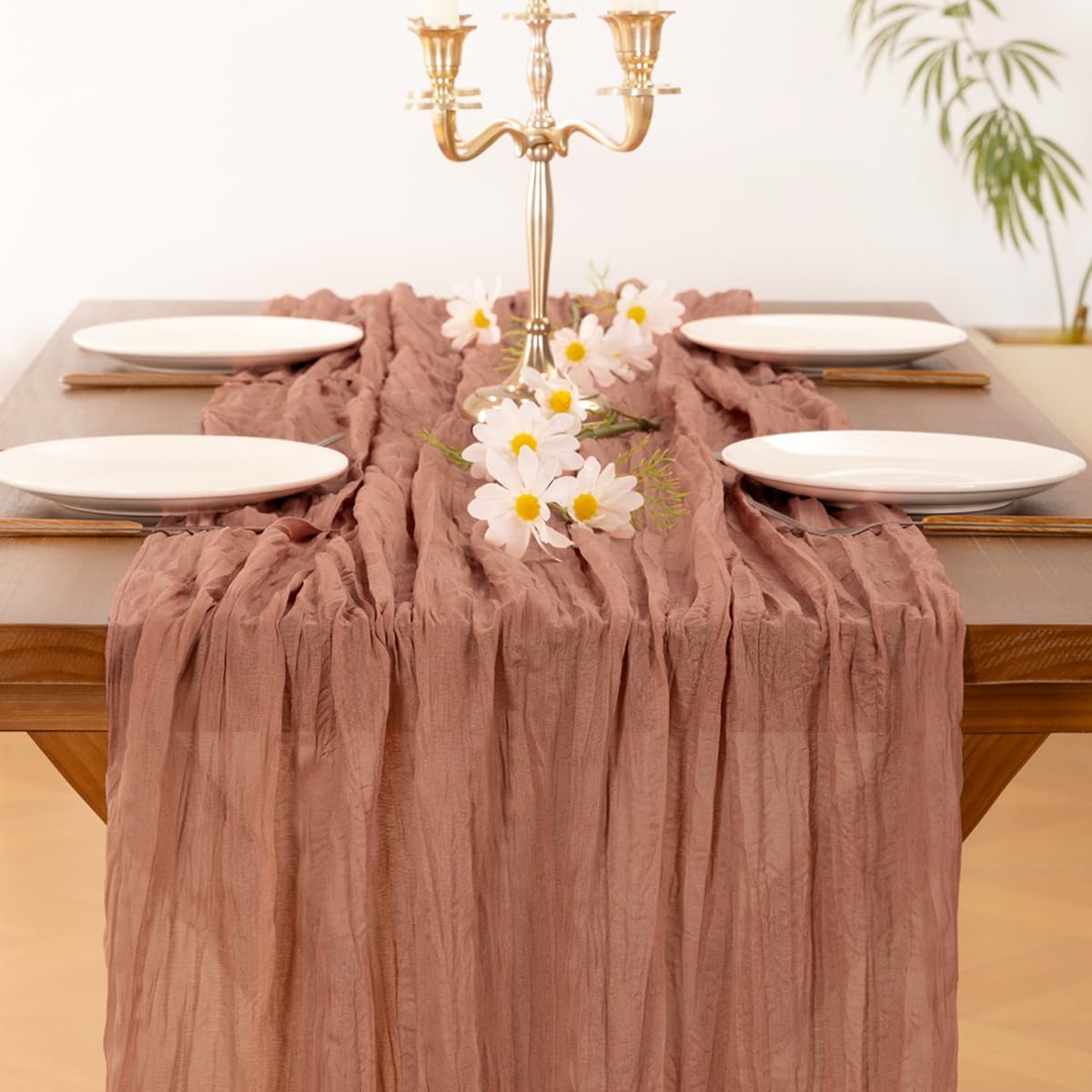 Socomi Cheesecloth Table Runner - 10pcs Dusty Rose Boho Rustic 120 Inch for Weddings & Events