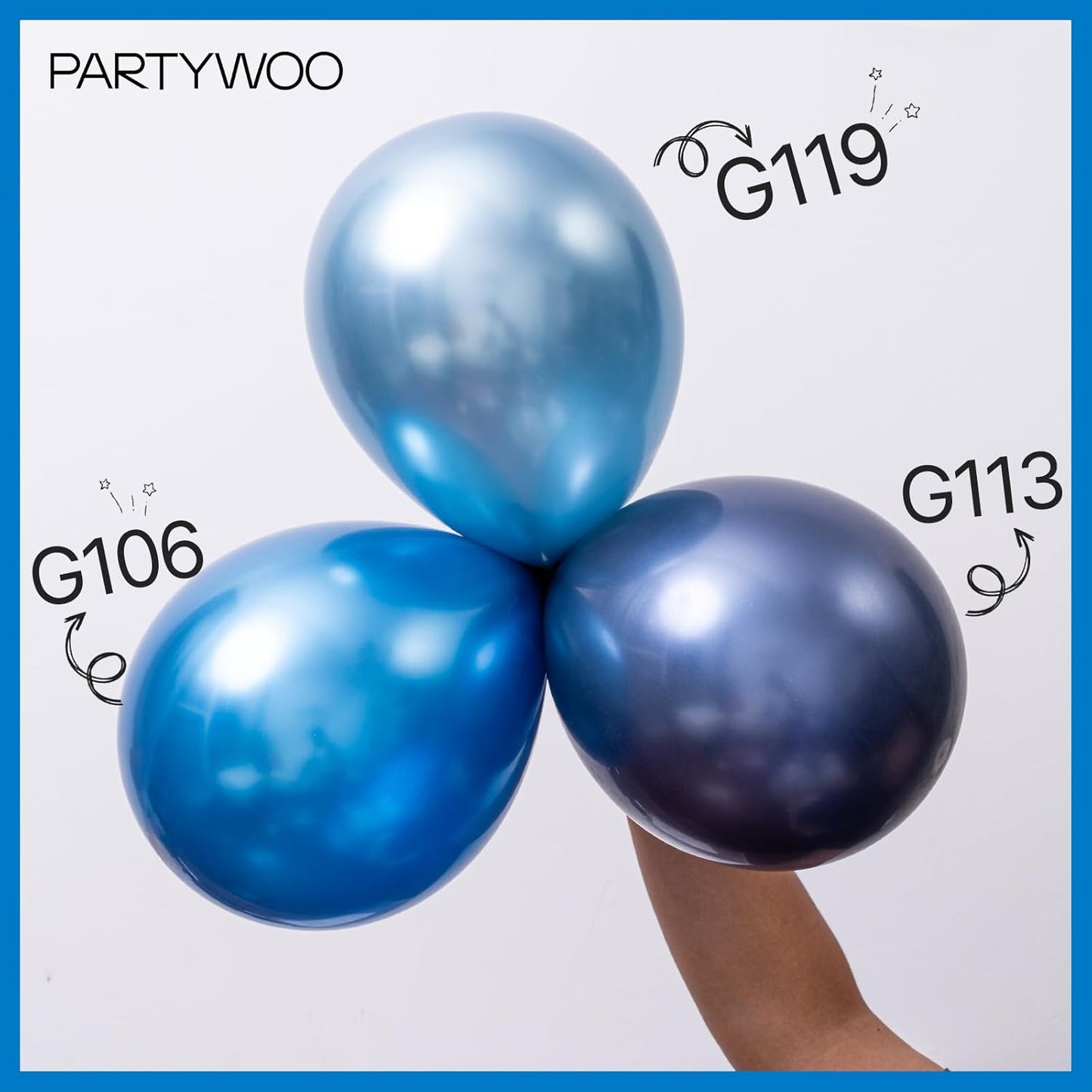 PartyWoo Metallic Blue Balloons - 100pcs 5 Inch Mini Chrome Latex Balloons for Celebrations