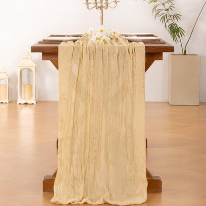 **Socomi Gold Champagne Cheesecloth Table Runner - 120 Inch Sheer Gauze for Weddings & Parties**