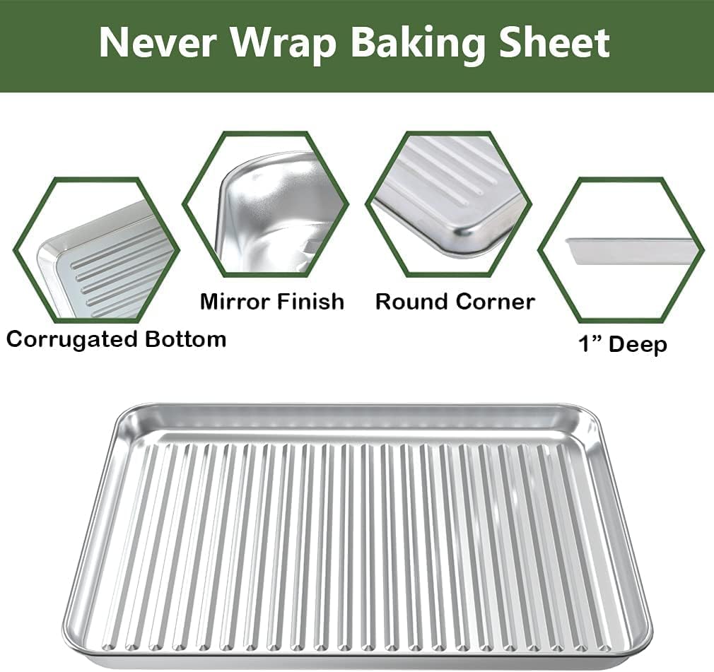 ROTTAY Baking Sheet Set - Stainless Steel Cookie Pans with Cooling Racks | Nonstick, Heavy Duty, 16 x 12 x 1 Inches