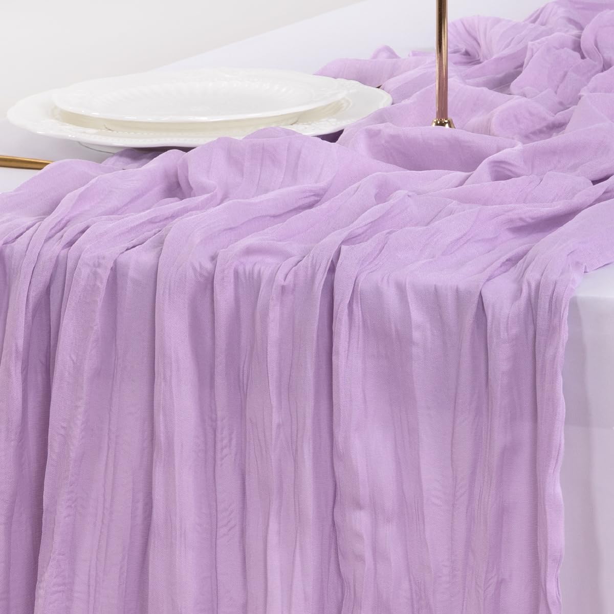 Socomi Cheesecloth Table Runner - Lilac Purple 120-Inch for Boho Rustic Weddings & Events