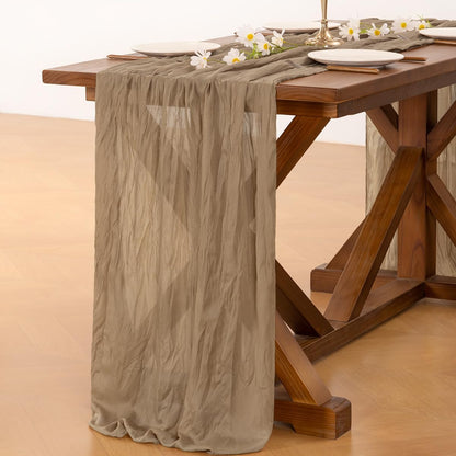 Socomi Cheesecloth Table Runner - 15pcs Nude Brown Boho Rustic 120-Inch for Weddings & Events