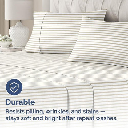 King Standard Pillow Cases - Ultra-Soft Hotel Quality Covers | 2-Piece Set in Beige Stripes - Wrinkle Resistant & Machine Washable