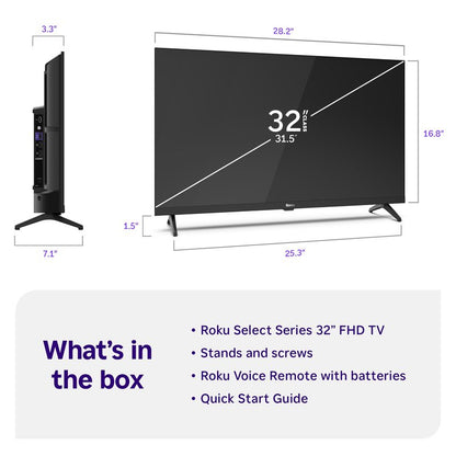 Roku Smart TV – 32-Inch Select Series, 1080p Full HD TV – Roku TV with Voice Remote – Flat Screen LED Television with Wi-Fi for Streaming Live Local News, Sports, Family Entertainment