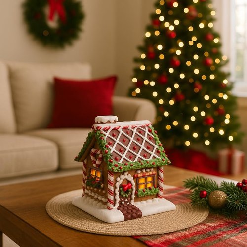 Bridge Collection Lighted Gingerbread House Figurine - Festive Christmas Tabletop Accent with Peppermint Roof