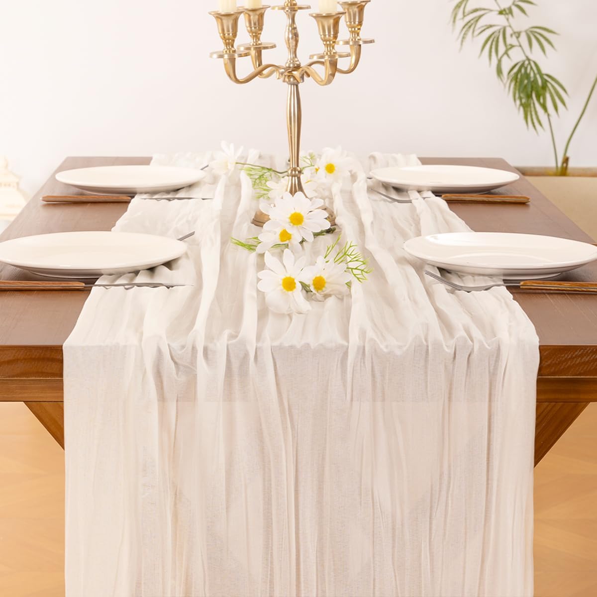 Socomi Ivory White Cheesecloth Table Runner - 15pcs Rustic Boho 120 Inch for Weddings & Events